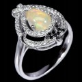 Srebrny r 14 925 pierścionek opal ognisty spinele