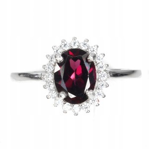 Pierścionek naturaln granat rodolit r 15 delikatny