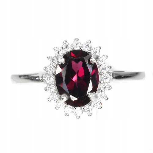 Pierścionek naturaln granat rodolit r 15 delikatny