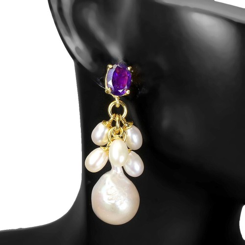 Srebrne 925 kolczyki naturalne ametysty perły 3