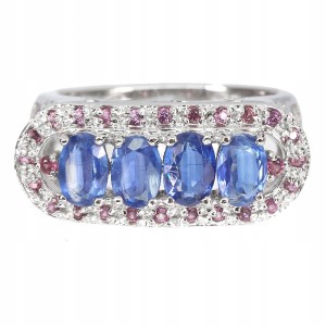 Pierścionek srebrny naturalne kianity granaty r 19