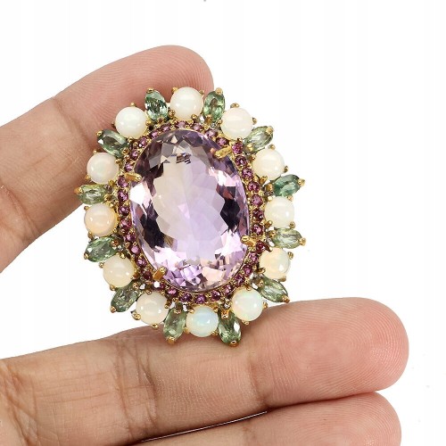 Broszka naturalny 29.4ct ametryn opale granaty 925