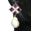 925 Srebrne kolczyki naturalne ametysty perły 3