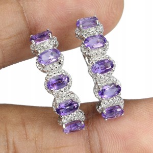 Ametysty naturalne srebro kolczyki delikatne 3 925