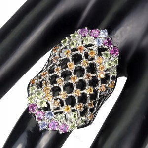 Piękny pierścionek r 16 granaty szafiry tanzanity