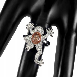 925 Srebrny pierścionek kamień słoneczny żaba r 12