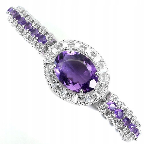 Elegancka bransoletka naturalne ametysty srebrna
