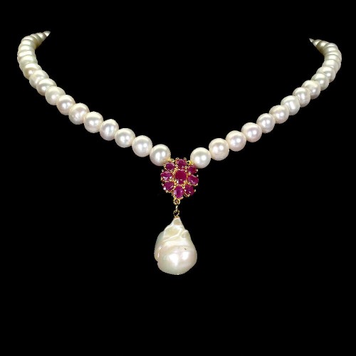 925 Piękny naszyjnik srebro naturalne rubiny perły