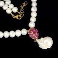 925 Piękny naszyjnik srebro naturalne rubiny perły