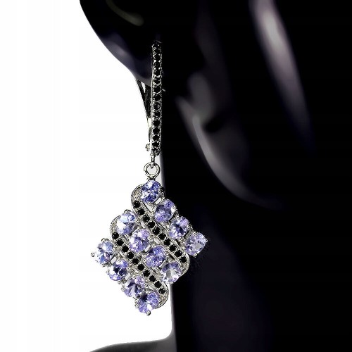 Kolczyki srebro natural tanzanity czarne spinele 3