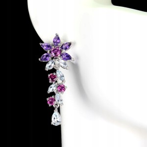 925 Kolczyki kwiat ametysty akwamaryny granaty 3