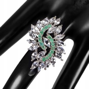 Pierścionek naturalne akwamaryny szmaragdy r 18