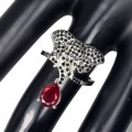 925 Pierścionek rubin czarne spinele r 14 słoń