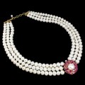 Srebro naszyjnik perły rubiny natural białe topazy