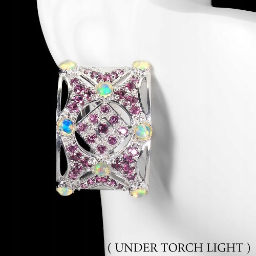 Kolczyki srebro naturalne opale ogniste granaty 3