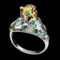 Pierścionek tygrys szmaragdy tanzanity r 18 srebro