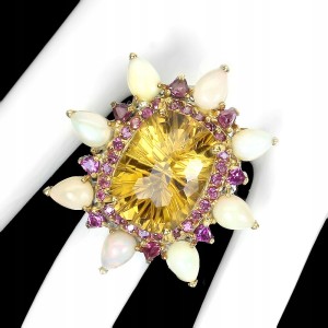 Pierścionek natural 17ct cytryn opal granat r 20.5