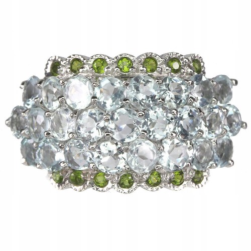 Pierścionek 925 r 17 srebrny akwamaryny diopsydy