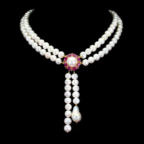 Srebro piękny 925 naszyjnik naturalne rubiny perły