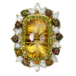 Pierścionek naturalne opale r 20.5 cytryn 17.7ct