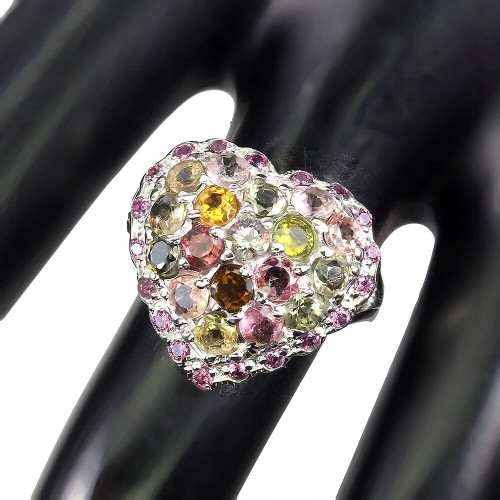 Pierścionek serce naturalne granaty turmaliny r 17