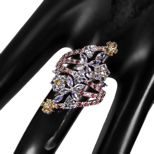 925 Pierścionek tanzanity szafiry granaty r 16.5