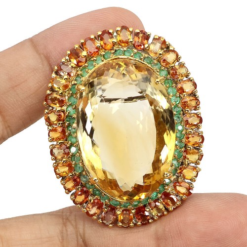 Broszka naturalny 43.1ct cytryn szmaragdy szafiry