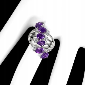 Pierścionek r 16.5 natural akwamaryny ametysty 925