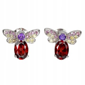 925 Pszczoła kolczyki delikatne granaty ametysty 3