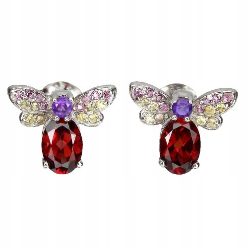 925 Pszczoła kolczyki delikatne granaty ametysty 3