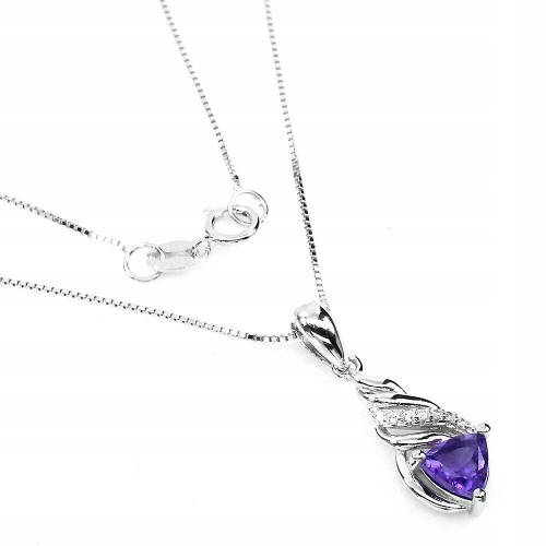 Delikatny piękny naszyjnik 925 ametyst cyrkonie