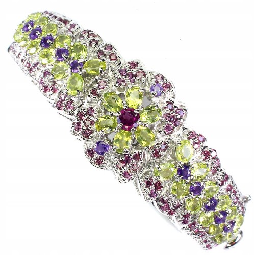 925 Bransoletka naturalne oliwiny ametysty granaty