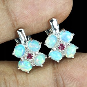 Delikatne kolczyki opale ogniste rubin naturalne 5