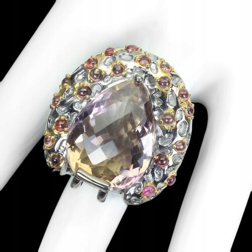 925 Srebrny pierścionek r 19 ametryn 26ct szafiry