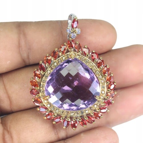 Wisiorek naturalny 38.5ct ametyst tanzanity szafir