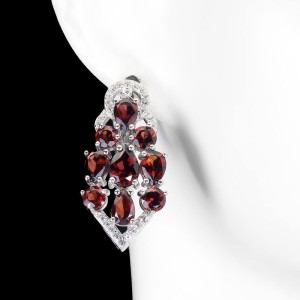 Kolczyki srebrne naturalne białe topazy granaty 5