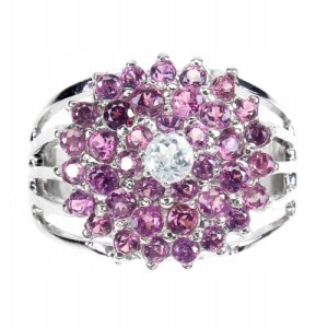 Pierścionek 925 naturalne granaty akwamaryn r 19