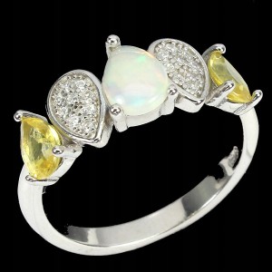 925 Pierścionek r 15 ognisty opal szafir delikatny