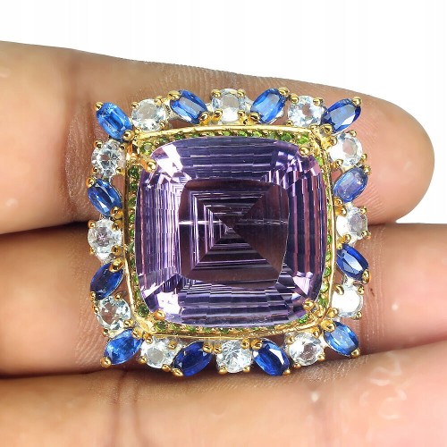 Broszka naturalny 38.4ct ametyst kianity akwamaryn