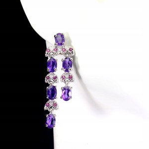 925 Kolczyki srebrne naturalne ametysty granaty 5