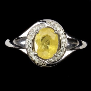 Srebrny pierścionek r 19 szafir żółty cyrkonie 925