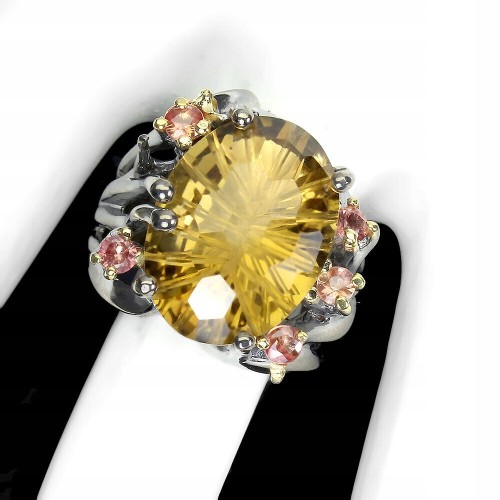 925 Pierścionek naturalne szafiry i 15ct cytryn r 16