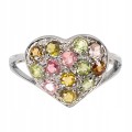 Srebrny pierścionek serce naturalne turmaliny r 17