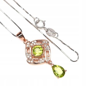 Naszyjnik naturalne oliwiny cyrkonie delikatny 925