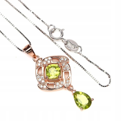 Naszyjnik naturalne oliwiny cyrkonie delikatny 925