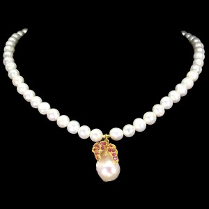 Naszyjnik naturalne rubiny perły 925 piękny