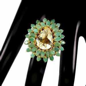 Pierścionek naturalny cytryn szmaragdy r 18 925
