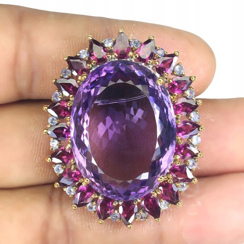Broszka naturalny 55.6ct ametyst granaty tanzanity