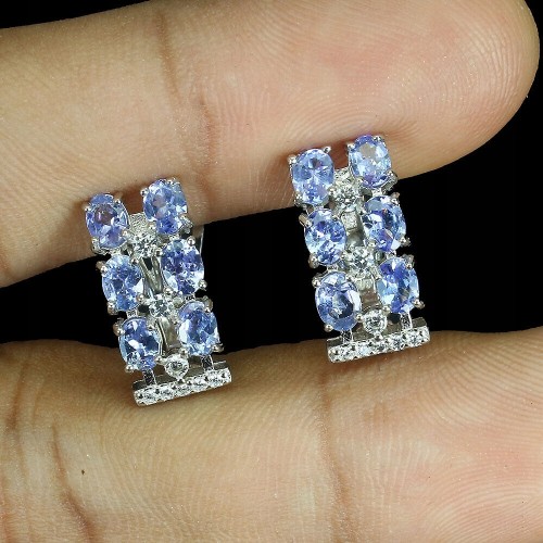 925 Srebrne kolczyki natural tanzanity cyrkonie 5