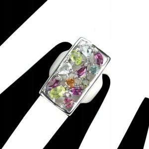 Pierścionek srebrny granaty oliwiny turmaliny r 19